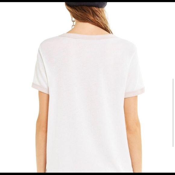 Wildfox | White Casual Fit Pink Lined CHAMPAGNEOVER Tee Shirt | Brunch Vacation - Picture 5 of 9